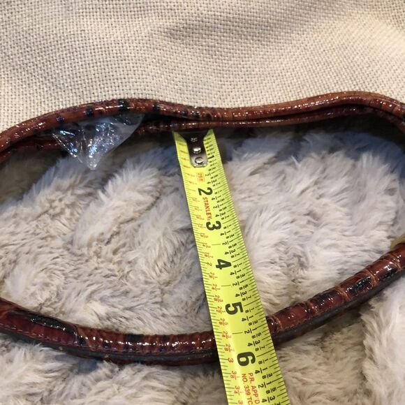 BRAHMIN Canvas and Warm Brown Crocodile Leather Shoulder Bag with Medallion - Picture 16 of 17